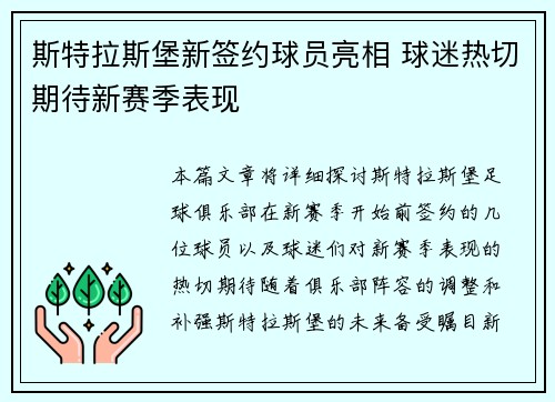 斯特拉斯堡新签约球员亮相 球迷热切期待新赛季表现